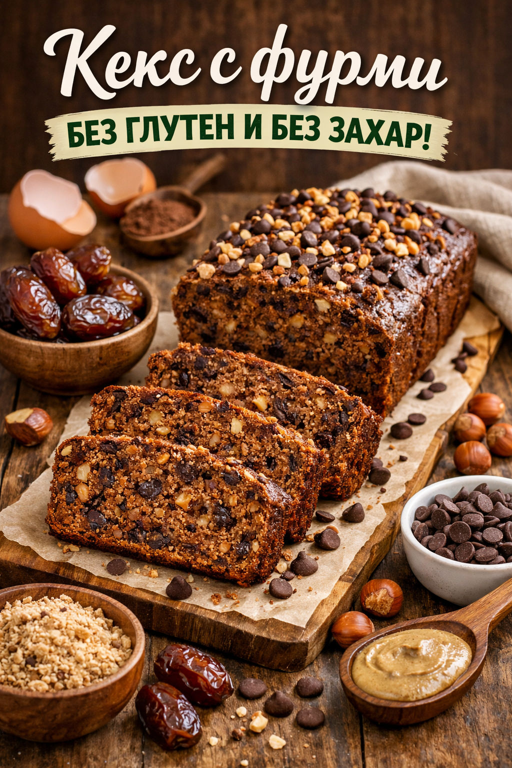 Невероятно лесен и вкусен кекс с фурми, без глутен и без захар