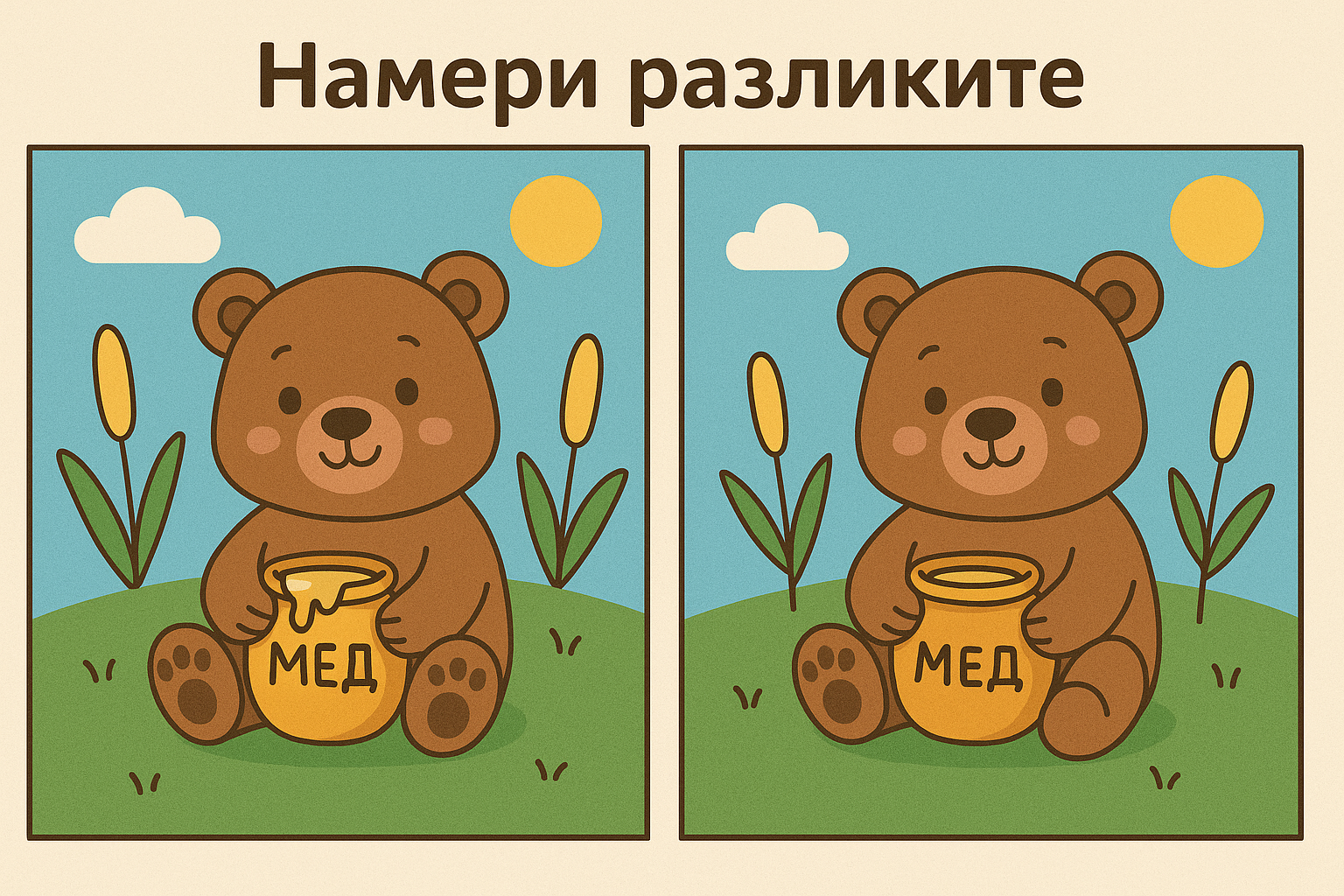 Намери разликите: Веселото мече с мед