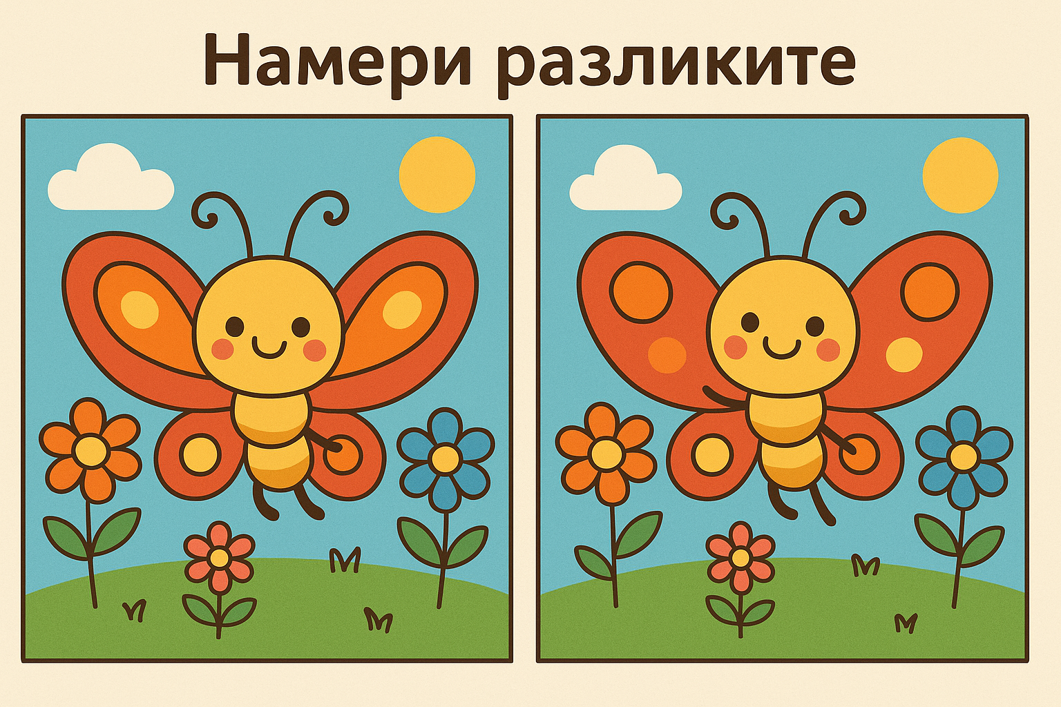 Намерете разликите между двете картинки * Сладка пеперудка * Развлечения за деца * Зумизим